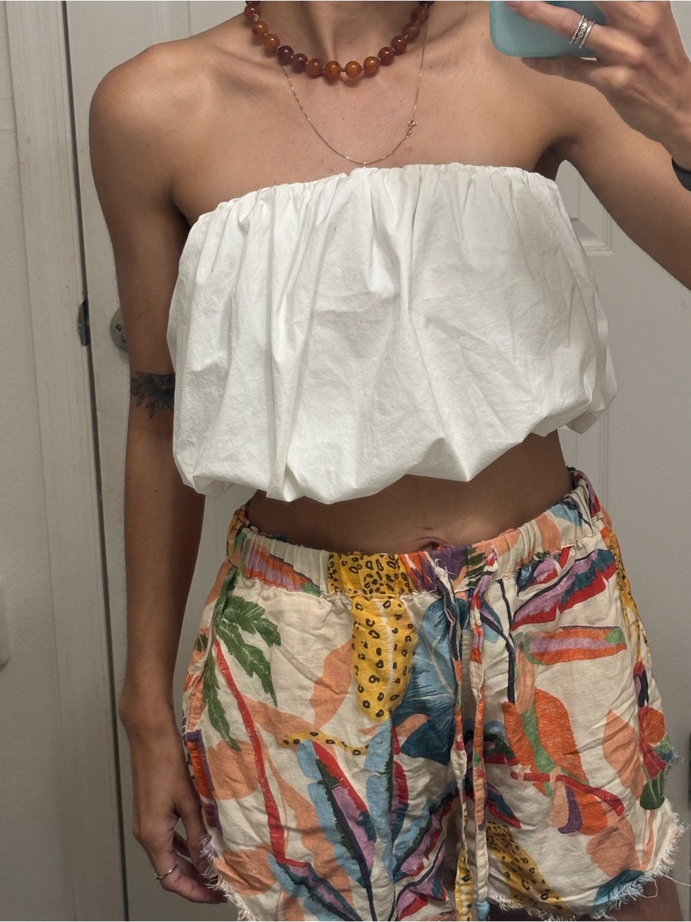 Shore White Bubble Hem Strapless Tube Top XS Coastal Summer Boho